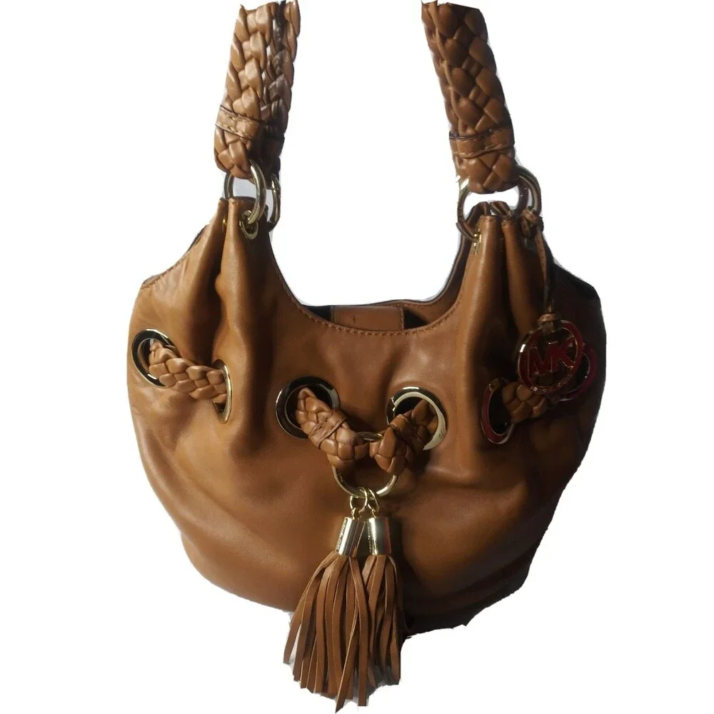 Michael Kors Braided Grommet Large Satchel Shoulder Tote Leather Handbag AS IS